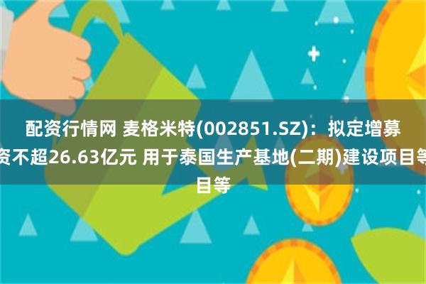 配资行情网 麦格米特(002851.SZ)：拟定增募资不超26.63亿元 用于泰国生产基地(二期)建设项目等