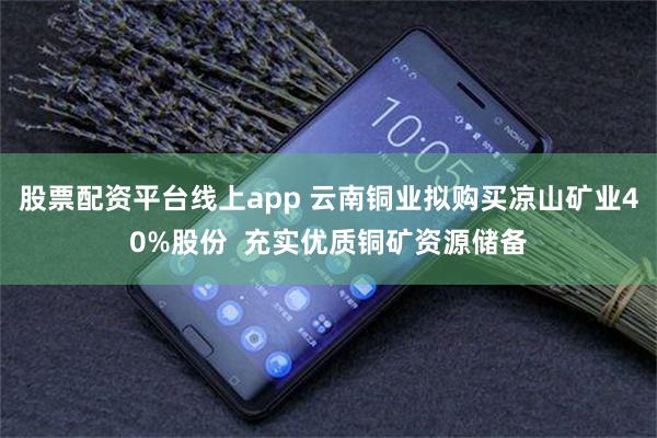 股票配资平台线上app 云南铜业拟购买凉山矿业40%股份  充实优质铜矿资源储备